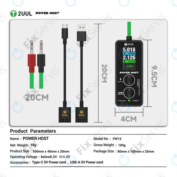 Digitálny USB-C tester napätia a prúdu (Power Host), 2UUL PW15