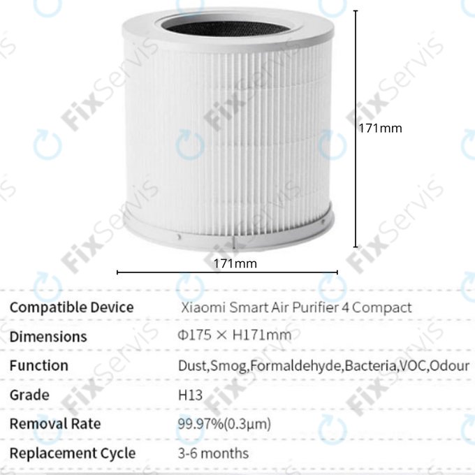 Xiaomi Smart Air Purifier 4 Compact - HEPA filter (Aktívny uhlík) (Biely)