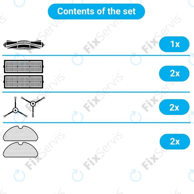 Sada náhradných dielov pre Xiaomi Mi Robot Vacuum Mop 2 Pro, 2 Lite (1x Hlavná kefa, 2x Filter, 2x Bočná kefa, 2x Mopovacia utierka)
