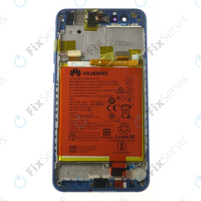 Huawei P10 Lite - LCD Displej + Dotykové Sklo + Rám + Batéria (Sapphire Blue) - 02351FSL Genuine Service Pack