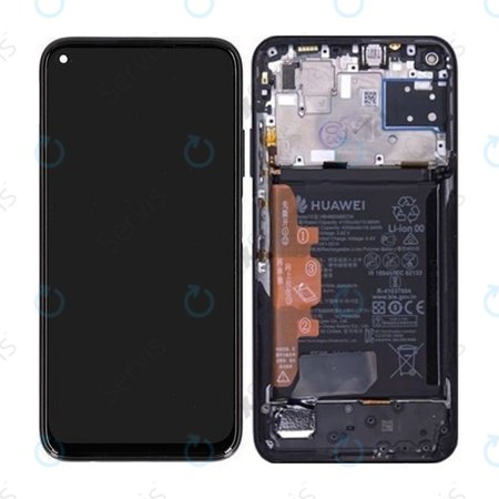 Huawei P40 lite - LCD Displej + Dotykové Sklo + Rám + Batéria (Midnight Black) - 02353KFU Genuine Service Pack