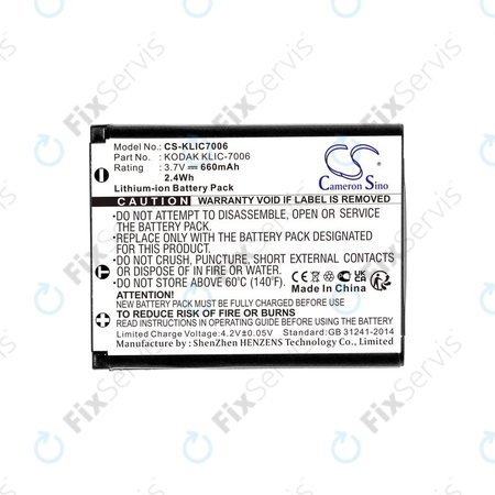 Batéria pre Kodak EasyShare, 660mAh, Li-Ion, 3.7V, LB-012, KLIC-7006, HQ