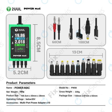 Diagnostický napájací kábel s displejom pre notebooky, 2UUL PW08