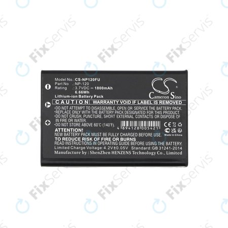 Batéria pre Toshiba Camileo H30, FujiFilm NP-120, 1800mAh, Li-Ion, 3.7V, PX1657, HQ
