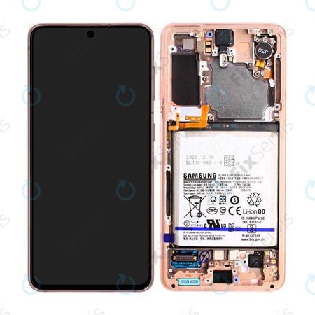 Samsung Galaxy S21 G991B - LCD Displej + Dotykové Sklo + Rám + Batéria (Phantom Pink) - GH82-24716D, GH82-24718D Genuine Service Pack