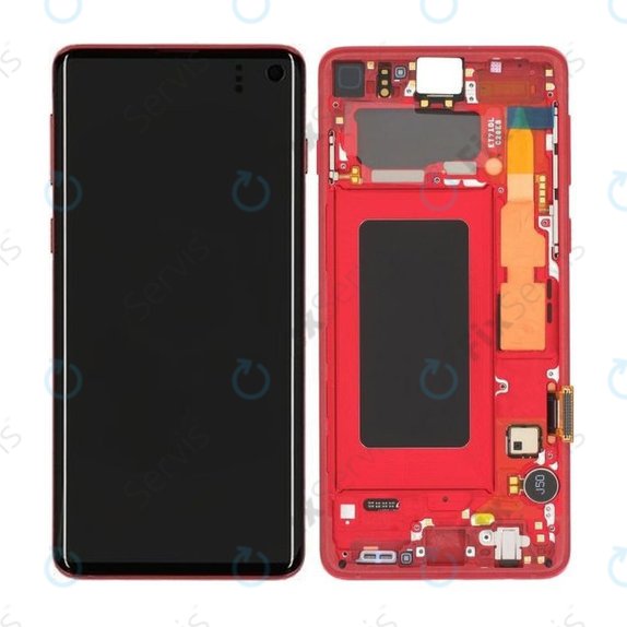 Samsung Galaxy S10 G973F - LCD Displej + Dotykové Sklo + Rám (Red) - GH82-18850H Genuine Service Pack