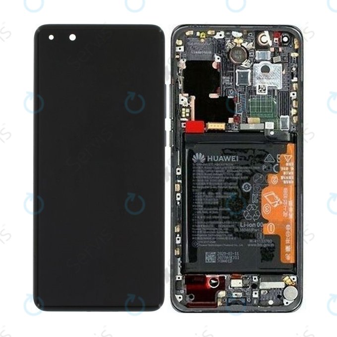 Huawei P40 Pro - LCD Displej + Dotykové Sklo + Rám + Batéria + Senzor Odtlačku Prsta (Black) - 02353PJG Genuine Service Pack