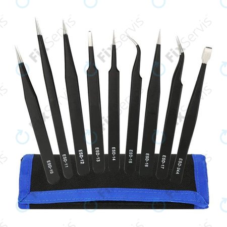 Sada ESD Antistatických Pinziet z Nerezovej Ocele 9v1