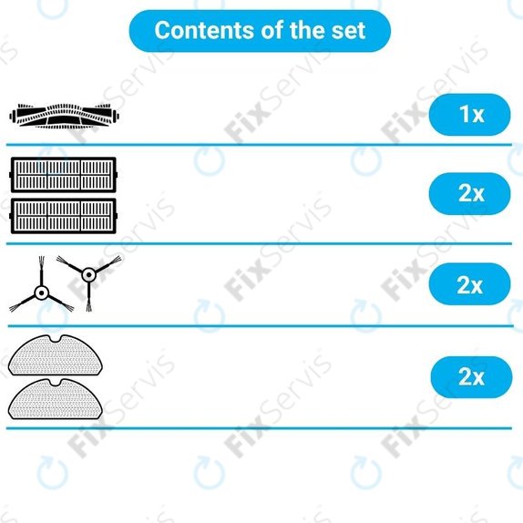 Sada náhradných dielov pre Xiaomi Roborock S5 Max, S6, S6 MaxV, S6 Pure, Xiaowa E3 (1x Hlavná kefa, 2x Filter, 2x Bočná kefa - Biela, 2x Mopovacia utierka)