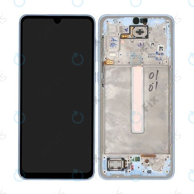 Samsung Galaxy A33 5G A336B - LCD Displej + Dotykové Sklo + Rám (Awesome Blue) - GH82-28143C, GH82-28144C Genuine Service Pack