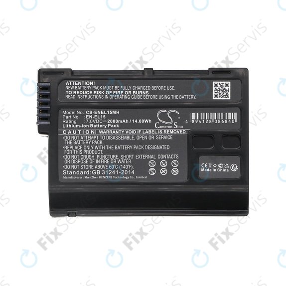 Batéria pre Nikon D7000, D500, D600, D7200, D7500, Z5, Z6, EN-EL15, Li-ion, 7V, 2000mAh, HQ