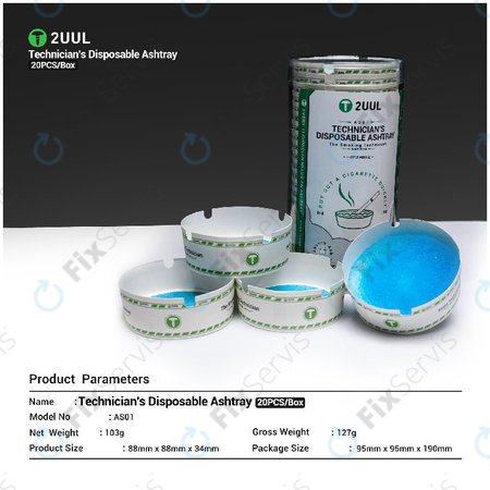 Jednorazový popolník pre technikov, 2UUL AS01, 20ks/box