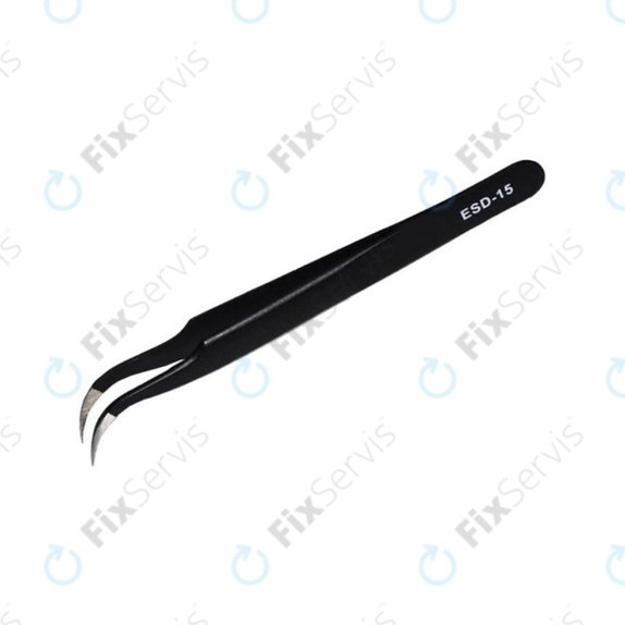 Vetus ESD-15 - Antistatická Kovová Pinzeta s Prehnutou Špičkou (120mm)