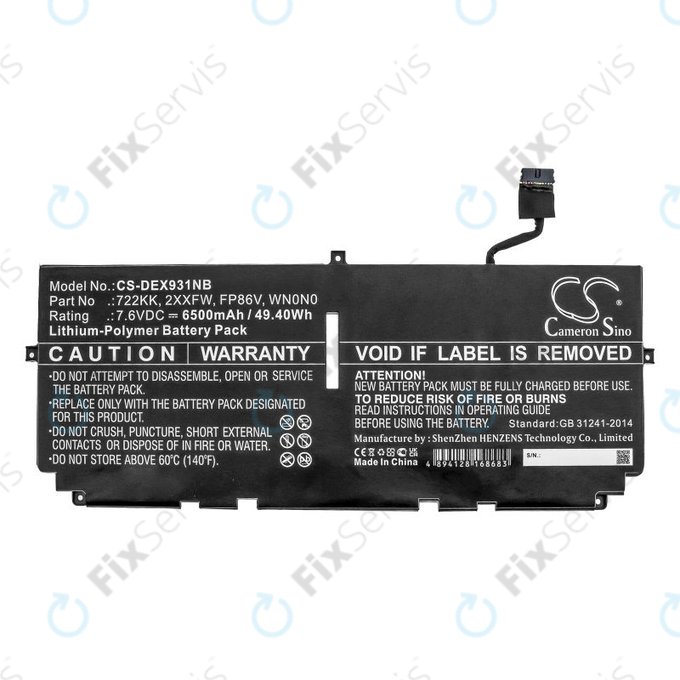 Batéria pre Dell XPS 13 9300, 9380, 9310, 6500mAh, Li-Pol, 7.6V, 2XXFW, HQ