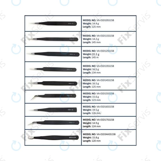 Sada ESD Antistatických Pinziet z Nerezovej Ocele 9v1