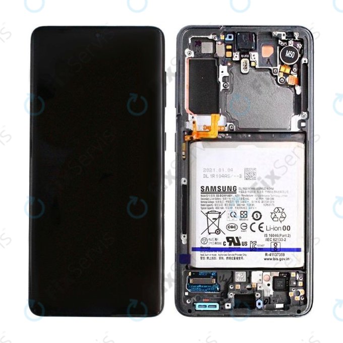 Samsung Galaxy S21 G991B - LCD Displej + Dotykové Sklo + Rám + Batéria (Phantom Gray) - GH82-24716A, GH82-24718A Genuine Service Pack