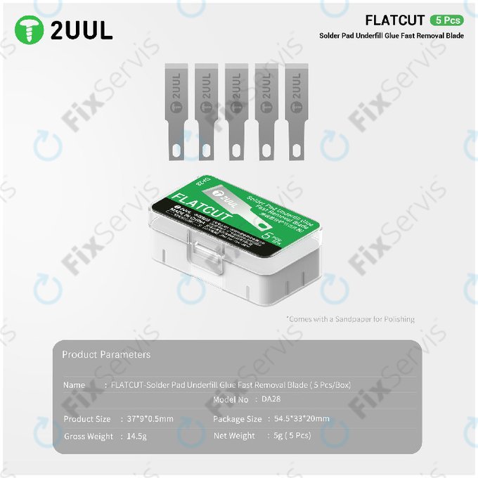 Čepele na odstraňovanie underfill lepidla, plochý rez, 2UUL DA28, 5ks/balenie