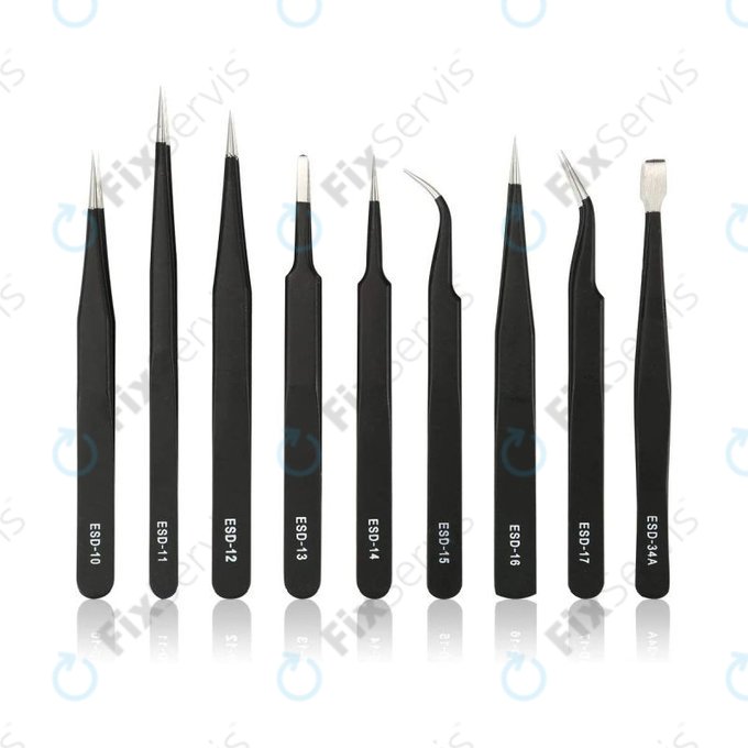 Sada ESD Antistatických Pinziet z Nerezovej Ocele 9v1