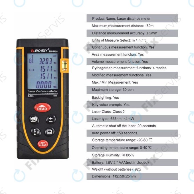 SNDWay SW-M60 - Vysoko Presné Laserové Pravítko (60m)