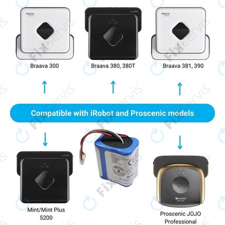 iRobot Braava 2000, 300, 380, 380T, 381, 390, Mint 5200, Mint Plus 5200, Proscenic JOJO Professional - Batéria GPRHC202N026, 4409709, W206001001399 Ni-MH 7.2V 2500mAh