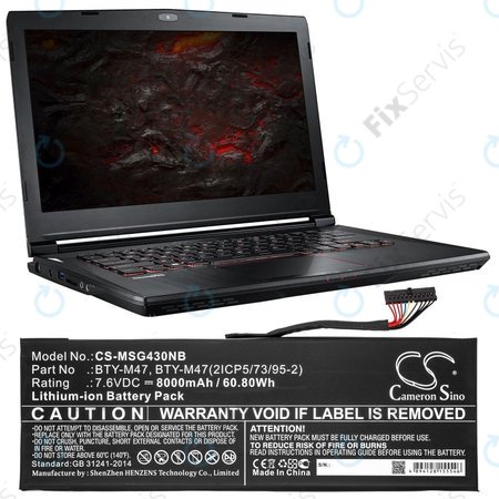 Batéria pre MSI GS40, GS43, MS14, 8000mAh, Li-Ion, 7.6V, BTY-M47, HQ