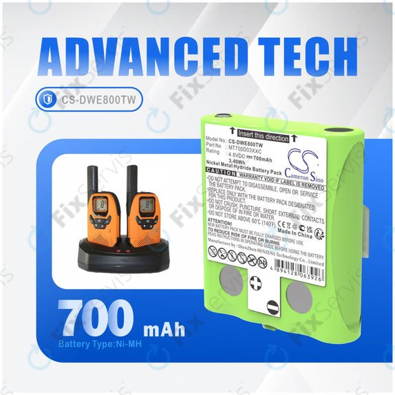 Batéria pre Detewe Outdoor Pmr a Simvalley, 700mAh, Ni-MH, 4.8V, MT700D03XXC, HQ