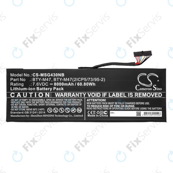 Batéria pre MSI GS40, GS43, MS14, 8000mAh, Li-Ion, 7.6V, BTY-M47, HQ