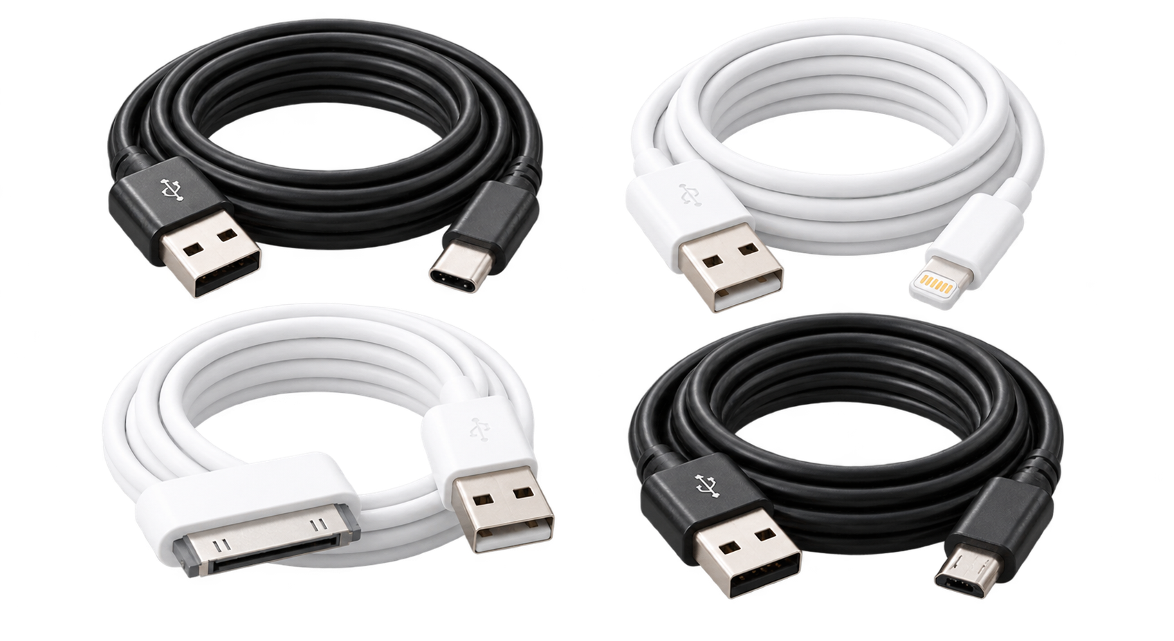 USB-A, USB-C, Lightning in 30-pinski polnilni in podatkovni Kabli