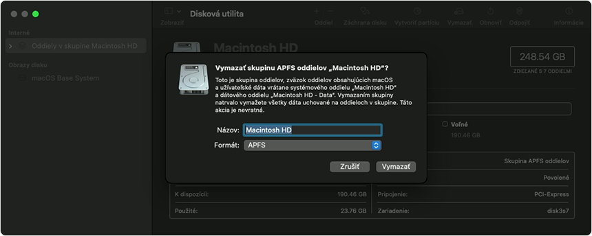 Vymazanie Macu s procesorom Intel cez Diskovú utilitu FixServis