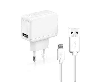 SBS - 5W Nabíjací Adaptér USB + Kábel USB / Lightning, biela