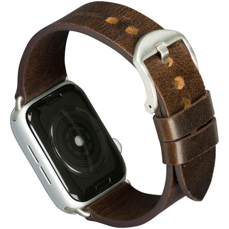 MODE - Kožený náramok Bornholm pre Apple Watch 44 mm, tmavohnedá/strieborná