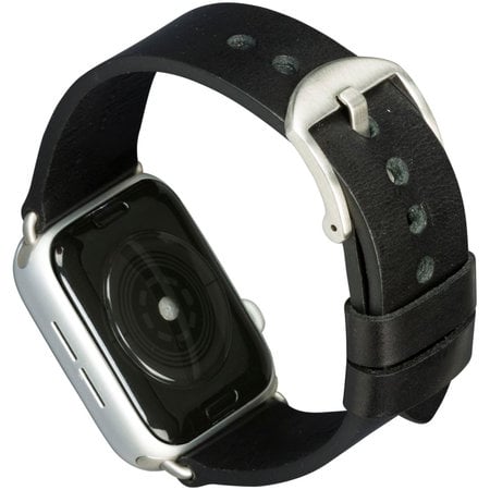 MODE - Kožený náramok Bornholm pre Apple Watch 44 mm, čierna/strieborná