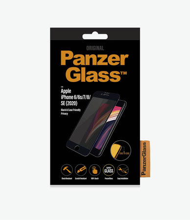 PanzerGlass - Tvrdené Sklo Privacy Case Friendly pre iPhone 6, 6s, 7, 8, SE 2020 a SE 2022, čierna