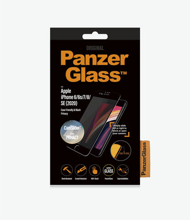 PanzerGlass - Tvrdené Sklo Privacy Case Friendly CamSlider pre iPhone 6, 6s, 7, 8, SE 2020 a SE 2022, black