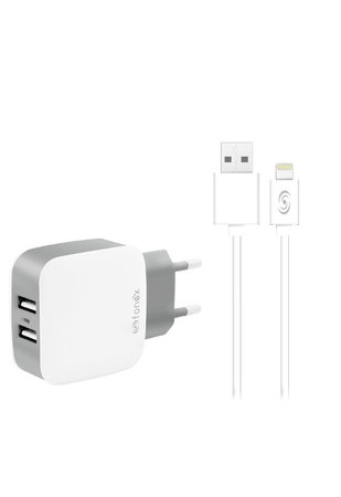 Fonex - Nabíjací Adaptér 2x USB + Kábel USB / Lightning, 10W, biela