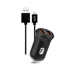 Fonex - AutoNabíjačka 2x USB + Kábel USB / Lightning, 10W, čierna