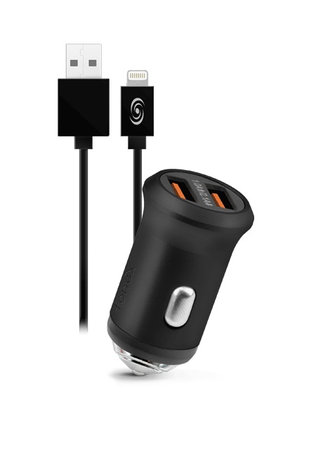 Fonex - AutoNabíjačka 2x USB + Kábel USB / Lightning, 10W, čierna