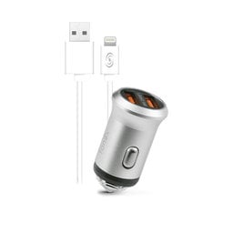 Fonex - AutoNabíjačka 2x USB + Kábel USB / Lightning, 10W, strieborná