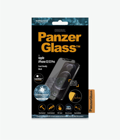 PanzerGlass - Tvrdené Sklo Case Friendly CamSlider AB pre iPhone 12 a 12 Pro, čierna