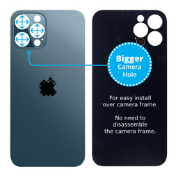 Apple iPhone 12 Pro Max - Sklo Zadného Housingu so Zväčšeným Otvorom na Kameru (Blue)