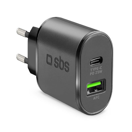 SBS - 25W Nabíjací Adaptér USB, USB-C, čierna
