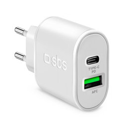 SBS - 20W Nabíjací Adaptér USB, USB-C, biela