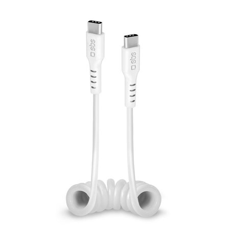 SBS - USB-C / USB-C Kábel (1m), pružinový, biela