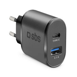 SBS - 10W Nabíjací Adaptér USB, USB-C, čierna