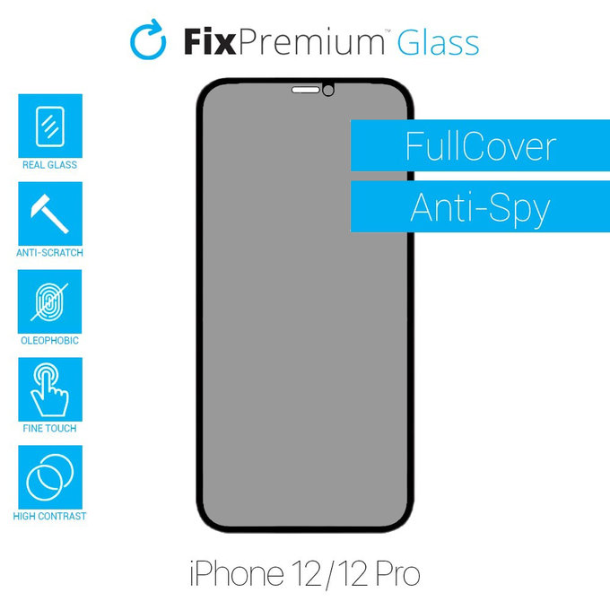 FixPremium Privacy Anti-Spy Glass - Tvrdené Sklo pre iPhone 12 a 12 Pro