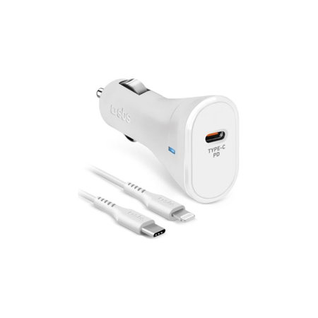 SBS - Autonabíjačka USB-C PowerDelivery 20W + Kábel USB-C/Lightning, biela