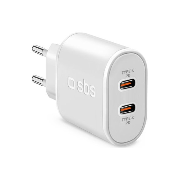 SBS - 20W Nabíjací Adaptér 2x USB-C Power Delivery, biela
