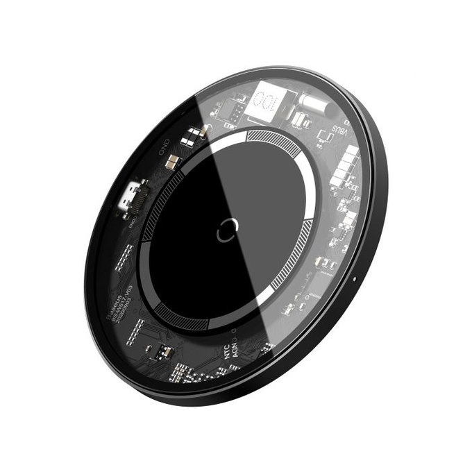 Baseus - Bezdrôtová MagSafe Nabíjačka, 15W, čierna/transparentná