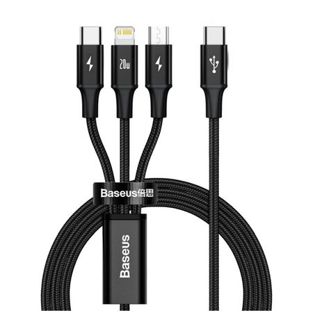 Baseus - Kábel - USB-C 3v1 (USB-C, Lightning, Micro-USB) (1.5m), čierna