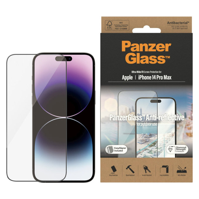 Tvrdené sklo UWF Anti-Reflective AB s aplikátorom pre iPhone 14 Pro Max, Čierna, PanzerGlass